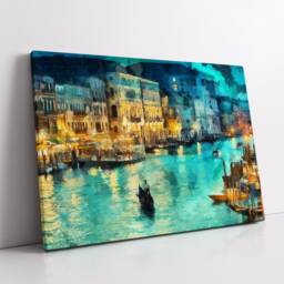 Venice Italy Gondola Boat Canal River Landmark Oil Painting Style Wall Art Framed Calming Canvas Poster Print Home/Office Room Decor Gifts - thumbnail 2