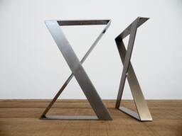 "Stainless Steel Dining Table Legs , 28"" H X 24"" W, X-Frame Flat Legs, Customizable Height 26"" -30"