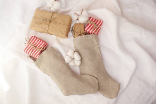 Christmas Stocking - Plain Natural Linen Stockings Family Farmhouse - image 1