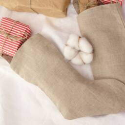 Christmas Stocking - Plain Natural Linen Stockings Family Farmhouse - thumbnail 2