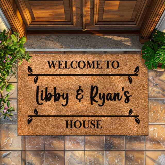 Custom Leaf Border Family Name Door Mat - Personalized Doormat Welcome Gifts For Couples Housewarming Gift Couple Rug - image 1