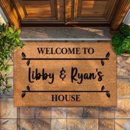 Custom Leaf Border Family Name Door Mat - Personalized Doormat Welcome Gifts For Couples Housewarming Gift Couple Rug - thumbnail 1