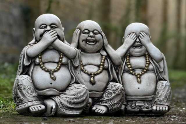 Japanese Three Wise Buddha Set Concrete Garden & Home Decoration See No Evil Speak Hear Figurines Outdoor Sculpture Trio - image 1