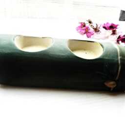 Ceramic Green Bamboo Tree Tea Light Holder Candle Pottery Home Decor Decoration Meditation Asian Style Feng Shui Zen Aromatherapy Clay Earth - thumbnail 3