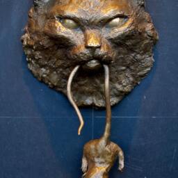 Cat Door Knocker Bronze Sculpture Longhair - thumbnail 2