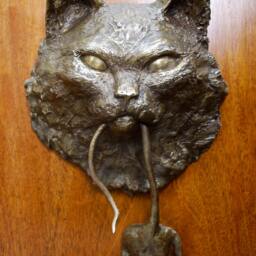 Cat Door Knocker Bronze Sculpture Longhair - thumbnail 4