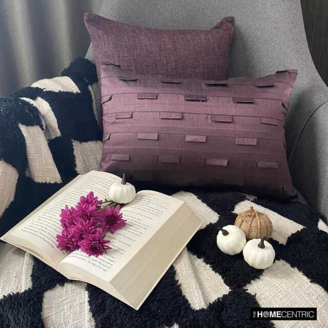 Fall Pillows Oblong/Lumbar Rectangle Throw Pillow Autumn 12x16 Color Plum Silk Case With Pintuck - Stripe - image 1