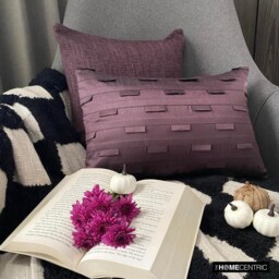 Fall Pillows Oblong/Lumbar Rectangle Throw Pillow Autumn 12x16 Color Plum Silk Case With Pintuck - Stripe - thumbnail 3