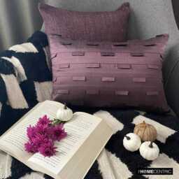 Fall Pillows Oblong/Lumbar Rectangle Throw Pillow Autumn 12x16 Color Plum Silk Case With Pintuck - Stripe - thumbnail 2