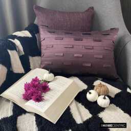 Fall Pillows Oblong/Lumbar Rectangle Throw Pillow Autumn 12x16 Color Plum Silk Case With Pintuck - Stripe - thumbnail 1
