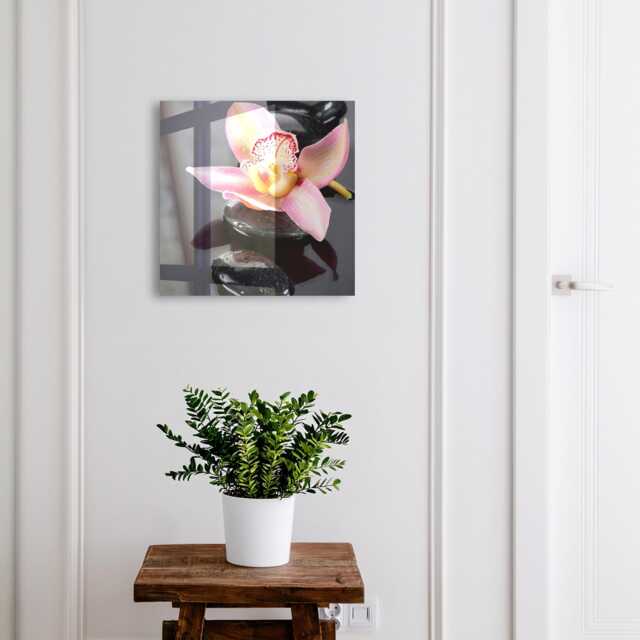 Orchid Stones Wall Mounted Key Cabinet, Black Industrial Box, Minimalist Flowers & Plants, For Lovers Of Elegance - image 1