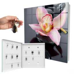 Orchid Stones Wall Mounted Key Cabinet, Black Industrial Box, Minimalist Flowers & Plants, For Lovers Of Elegance - thumbnail 2