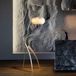 Mid Century Modern Floor Lamp - Gold Accent, White Shade, Tripod Stand - thumbnail 2