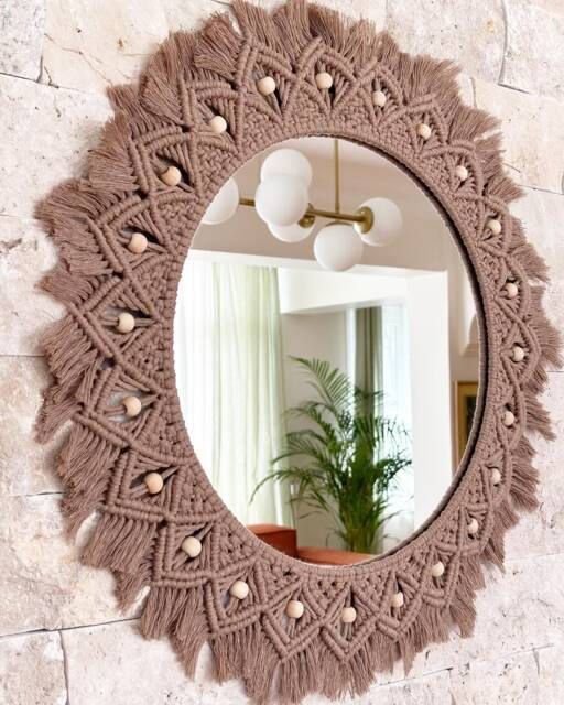 Latte Macrame Mirror, Wall Hanging Nursery Christmas Gift, Boho Home Decor, Decor - image 1