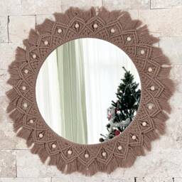 Latte Macrame Mirror, Wall Hanging Nursery Christmas Gift, Boho Home Decor, Decor - thumbnail 2