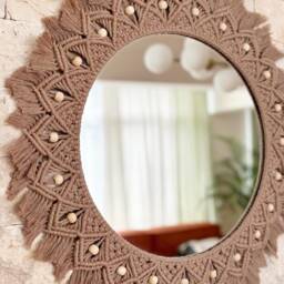 Latte Macrame Mirror, Wall Hanging Nursery Christmas Gift, Boho Home Decor, Decor - thumbnail 4