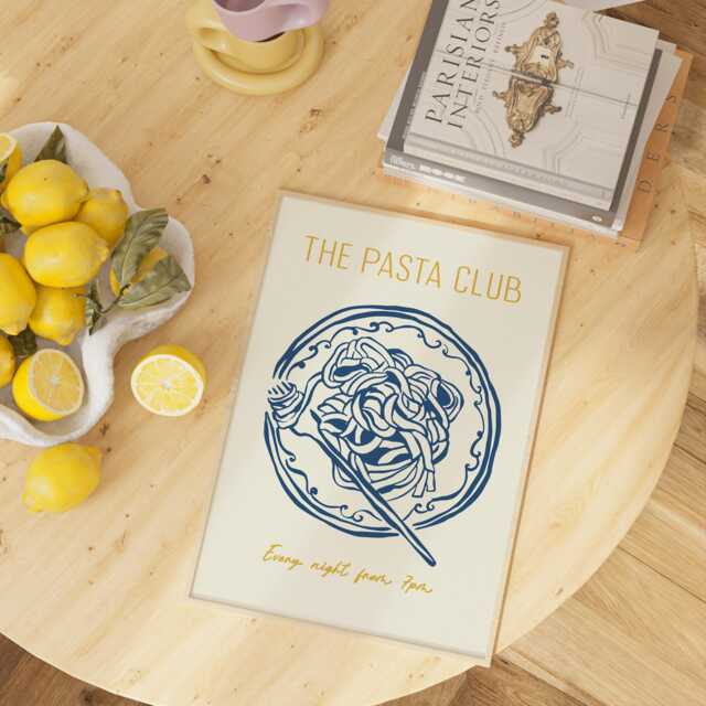 The Pasta Club Art Print - Navy Blue Kitchen Gallery Dining Room Wall Dinner Party Poster Trendy - image 1