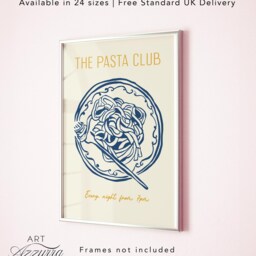 The Pasta Club Art Print - Navy Blue Kitchen Gallery Dining Room Wall Dinner Party Poster Trendy - thumbnail 3
