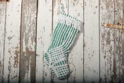 Fluffy Green & White Vintage Chenille Christmas Stocking With Matching Cuff - Wedding Ring, Flower - thumbnail 1