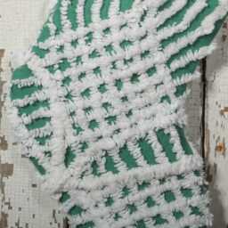 Fluffy Green & White Vintage Chenille Christmas Stocking With Matching Cuff - Wedding Ring, Flower - thumbnail 2