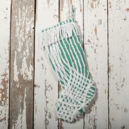 Fluffy Green & White Vintage Chenille Christmas Stocking With Matching Cuff - Wedding Ring, Flower - thumbnail 3