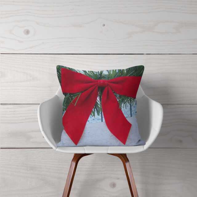 Christmas Bow, Pillow Or Cover, Home Decor, Pillow, Red Bow Decorations, Holiday Country Winter Decor - image 1