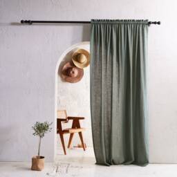 Linen Curtains With Header, Moss Green Curtains, Blackout Curtain Panels, Rod Pocket Drapes