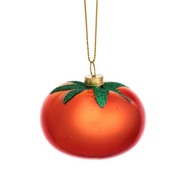 Tomato Glass Christmas Tree Hanging Decoration - Festive Winter Food Foodie Chef Cooking Gardener Red Green Sparkle Glitter Gift - image 1