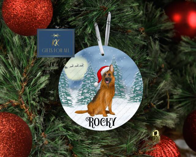 Personalised Christmas Tree Decoration, German Shepherd Xmas Dec, Black & Brown Hanging Ornament, Metal - image 1