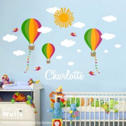 Hot Air Balloons Wall Decal Custom Name Kids Nursery Balloon Decor Clouds Personalized - thumbnail 3