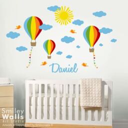 Hot Air Balloons Wall Decal Custom Name Kids Nursery Balloon Decor Clouds Personalized - thumbnail 1