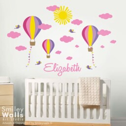 Hot Air Balloons Wall Decal Custom Name Kids Nursery Balloon Decor Clouds Personalized - thumbnail 2