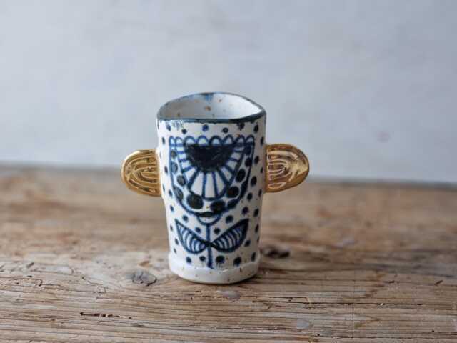 Handmade Ceramic Bud Vase With Gold Handles, Small For Flowers, Rustic Organic Ceramics - image 1