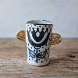 Handmade Ceramic Bud Vase With Gold Handles, Small For Flowers, Rustic Organic Ceramics - thumbnail 2