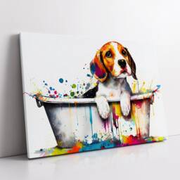Beagle in Bathtub Abstract Dog Pet Animal Painting Splatter Wall Art, Framed Canvas Poster Print, Home Kitchen Office Room Decor, Gifts - thumbnail 2