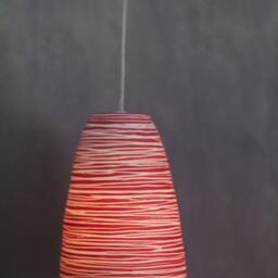 Porcelain Bell With Red Stripe & 14K Gold. Hanging Lamp - thumbnail 3