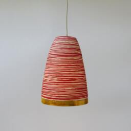 Porcelain Bell With Red Stripe & 14K Gold. Hanging Lamp - thumbnail 4