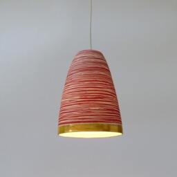 Porcelain Bell With Red Stripe & 14K Gold. Hanging Lamp - thumbnail 2