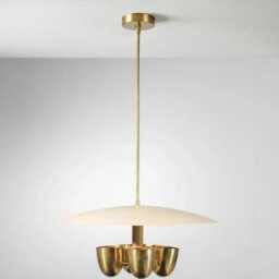 Mid Century Modern Brass Chandelier, Scandinavian Pendant Light, Vintage Ceiling Fixture - thumbnail 2
