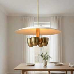 Mid Century Modern Brass Chandelier, Scandinavian Pendant Light, Vintage Ceiling Fixture - thumbnail 3