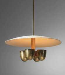 Mid Century Modern Brass Chandelier, Scandinavian Pendant Light, Vintage Ceiling Fixture - thumbnail 1