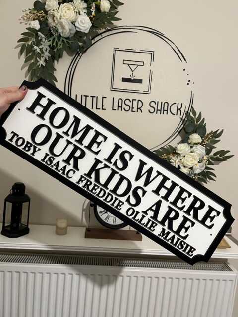 70cm Long - Home Is Where My Kids Are - Street Sign 3D Look Personalised Wall Mdf Gift Upto 12 Names Laser Cut Home Decor - image 1