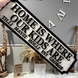 70cm Long - Home Is Where My Kids Are - Street Sign 3D Look Personalised Wall Mdf Gift Upto 12 Names Laser Cut Home Decor - thumbnail 2