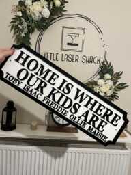 70cm Long - Home Is Where My Kids Are - Street Sign 3D Look Personalised Wall Mdf Gift Upto 12 Names Laser Cut Home Decor - thumbnail 1