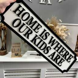 70cm Long - Home Is Where My Kids Are - Street Sign 3D Look Personalised Wall Mdf Gift Upto 12 Names Laser Cut Home Decor - thumbnail 3