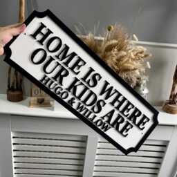 70cm Long - Home Is Where My Kids Are - Street Sign 3D Look Personalised Wall Mdf Gift Upto 12 Names Laser Cut Home Decor - thumbnail 4