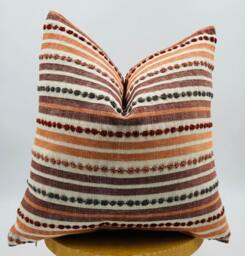 Orange Burgundy Striped Linen Pillow Cover, Tufted Woven Cushion
