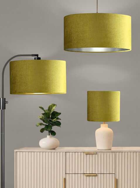 New Luxury Premium Quality Glamour Ochre Yellow Velvet Fabric With Brushed Metallics Lining Lamp Shade Pendant Light in Multi Sizes - image 1
