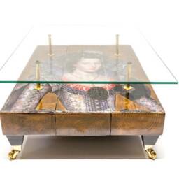 Queen Of Bohemia Coffee Table With Glass Top & Castor Wheels - thumbnail 2