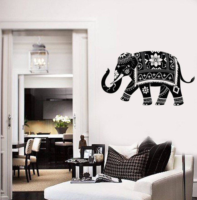 Indian Elephant Vinyl Wall Decal Animal Tribal Decor Art Stickers Mural - #2641Di - image 1